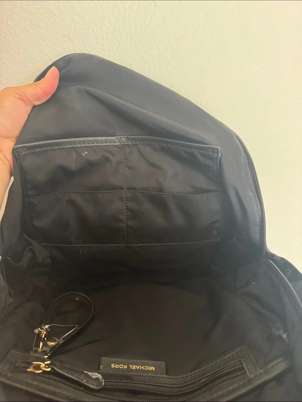Michael Kors Black Leopard-Print Nylon Backpack with Gold Hardware